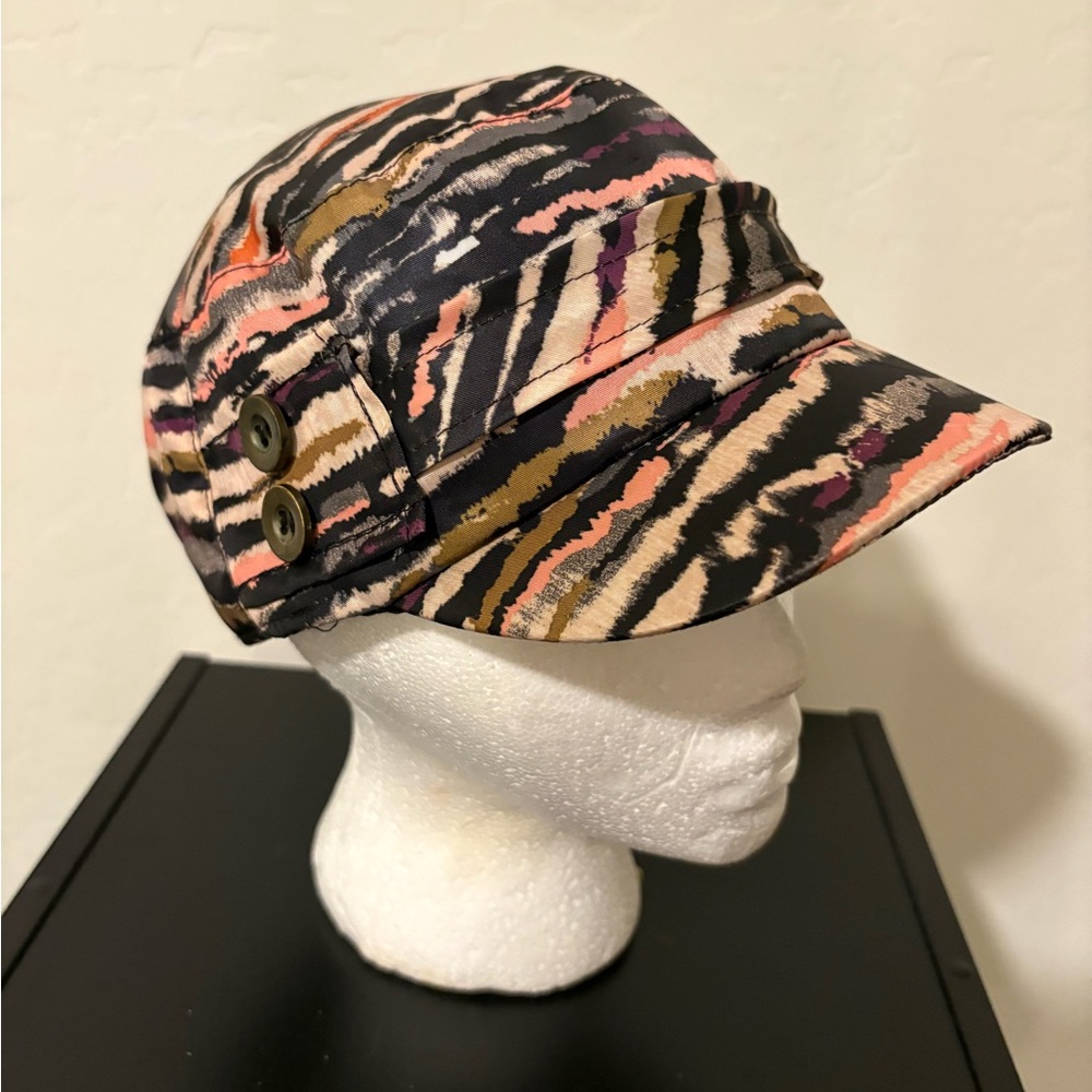 Multicolor Patterned Cap with Button Accents